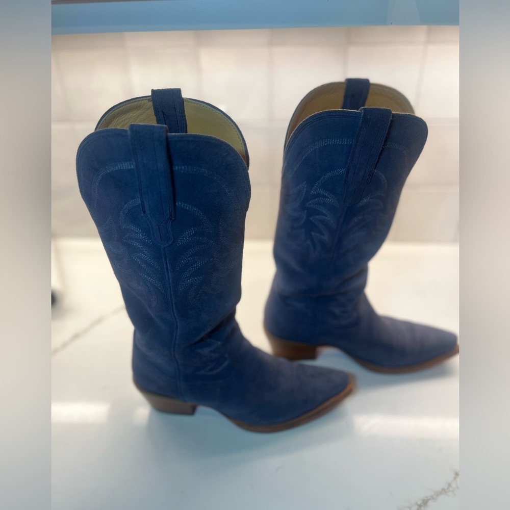 Limited Edition Tecovas Annie Indigo Suede Boots - Picture 5 of 8